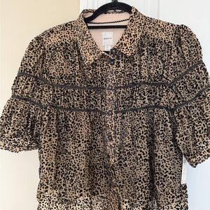 NWT Maeve Black and Brown Animal Print Blouse Anthropologie